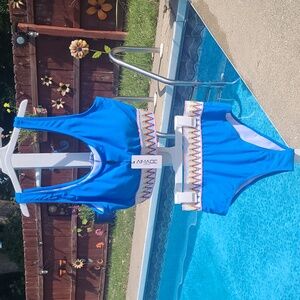 New with tags! Almage Womens Medium bright blue knit seam band 2 piece bikini
